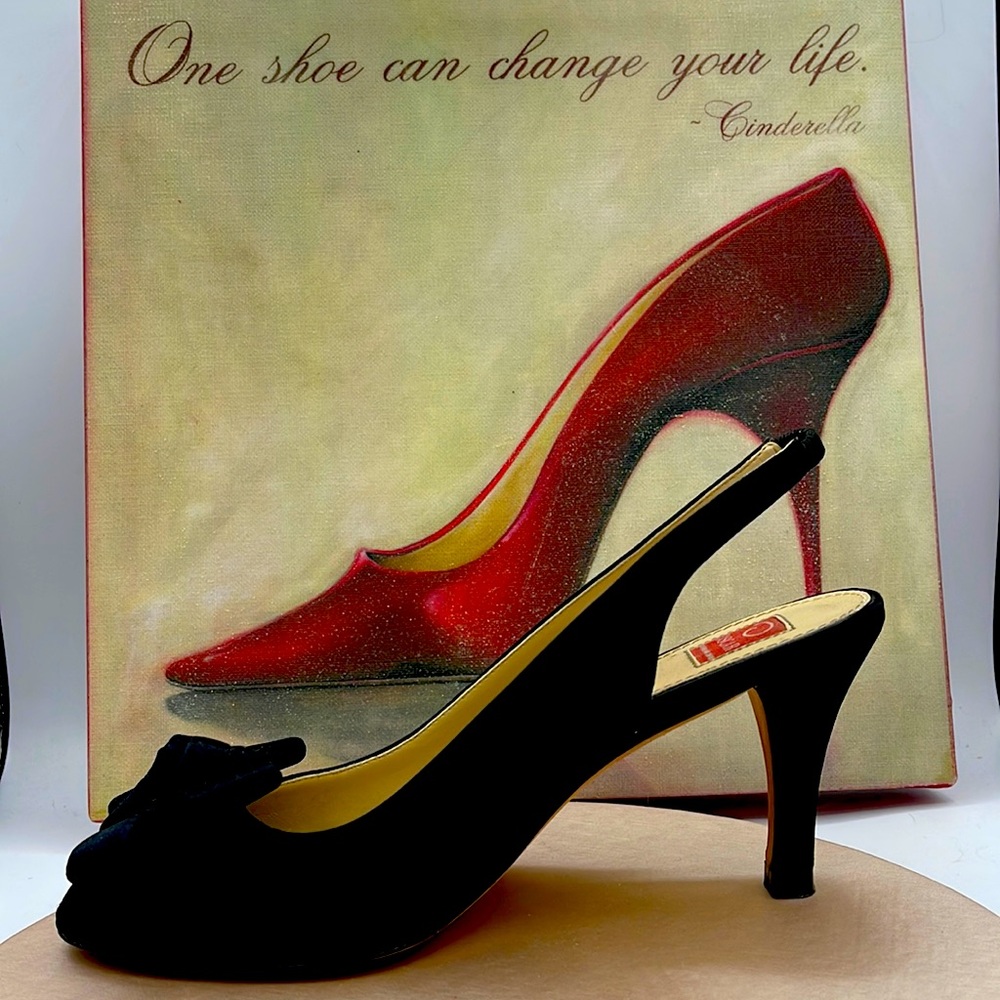 Wonderful Oscar Black Satin Kitten Heel Beauties.